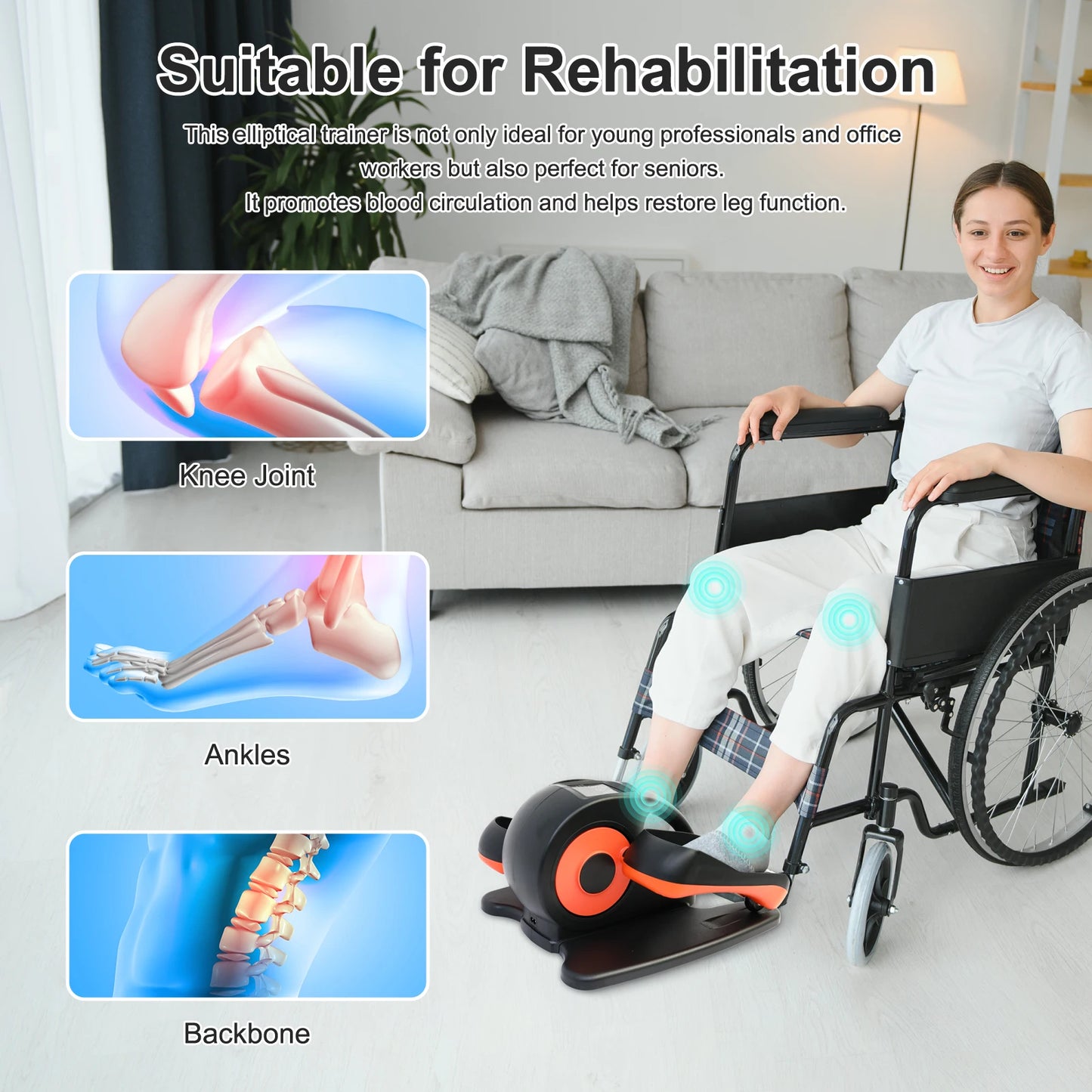 Under Desk Elliptical Pedal Trainer Exerciser Seated Elliptical Machines Bike Mini Adjustable Speeds Remote Portable for Home