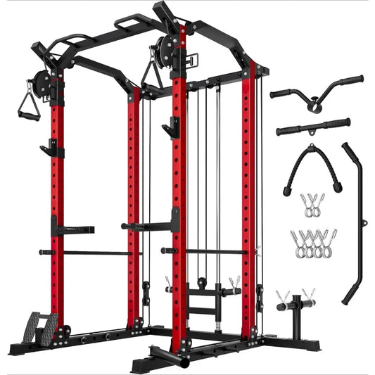 Multi-Function Power Rack, 2000 lbs Power Cage with Adjustable Cable Crossover System and More Training Attachment