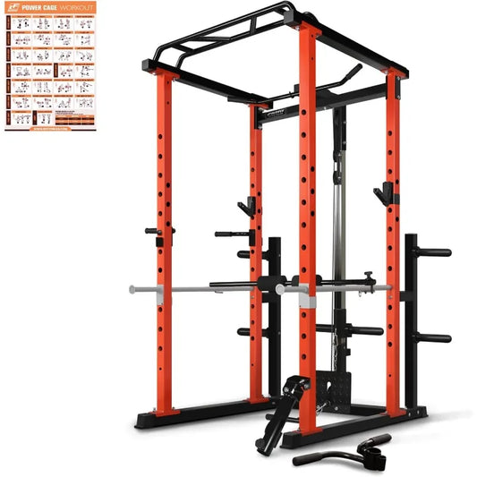 RitFit Power Cage with Optional LAT PullDown/Cable Crossover/Smith Machine System, 1000LB Squat Rack for Home & Garage Gym