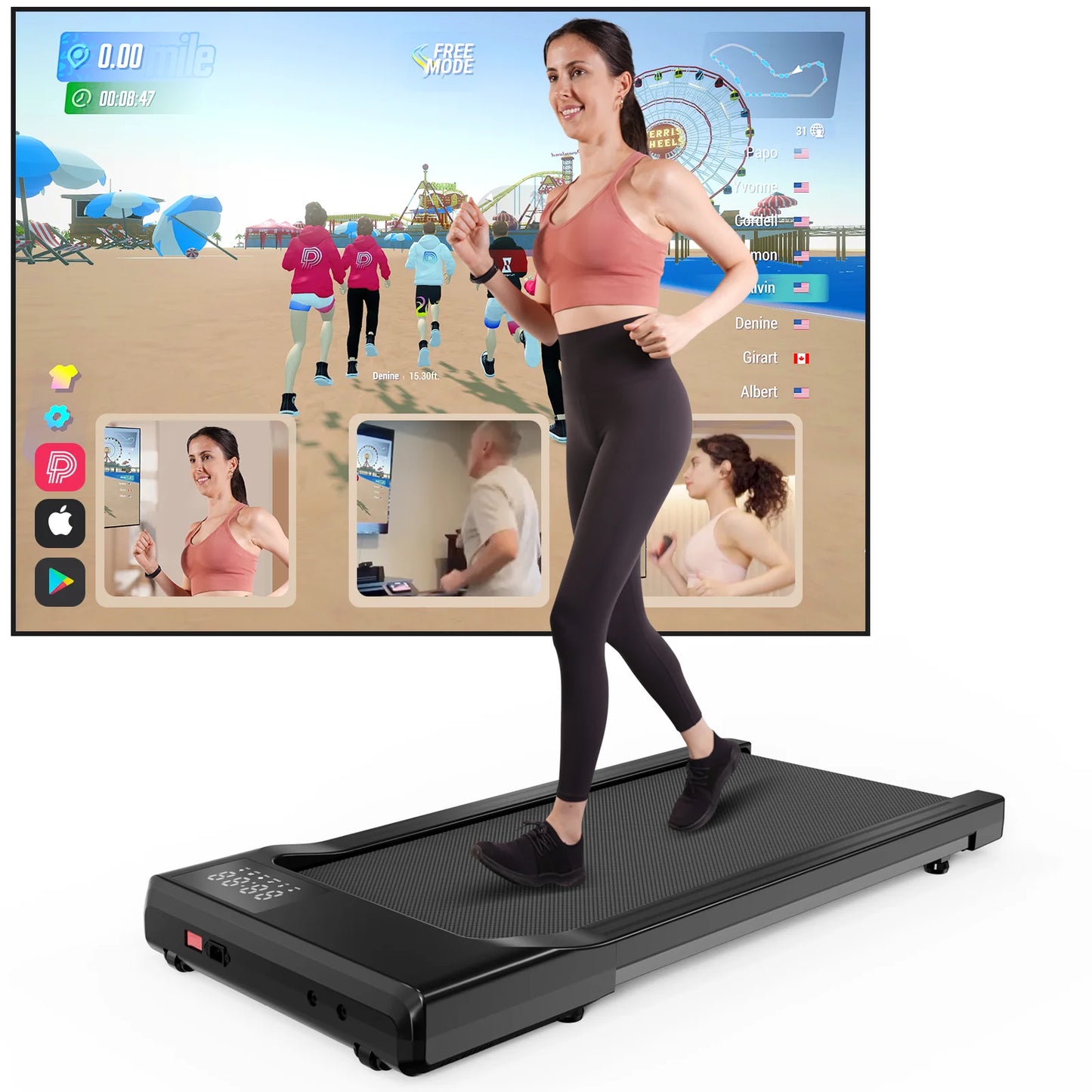 Under Desk Treadmill with 39.37'' Running Belt, 2.5HP Quiet Motor,APP/Remote Control,LCD Screen,Supports 350lbs for Home&Office