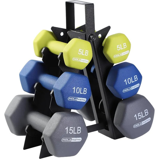 HolaHatha Neoprene Dumbbell Free Hand Weight Set with Rack, Ideal for Home Exercises to Gain Tone and Definition