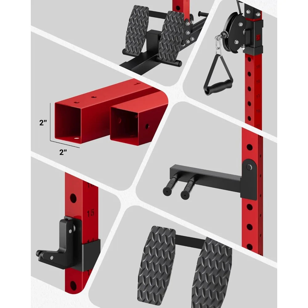 Multi-Function Power Rack, 2000 lbs Power Cage with Adjustable Cable Crossover System and More Training Attachment