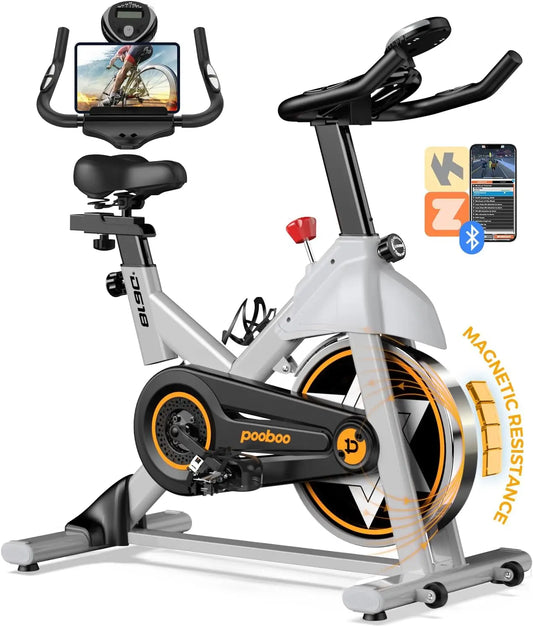 Upgraded Plus Magnetic Stationary Bike for Home Gym, Indoor Cycling Bike w/Comfortable Seat Cushion & Tablet Mount, Silent Belt