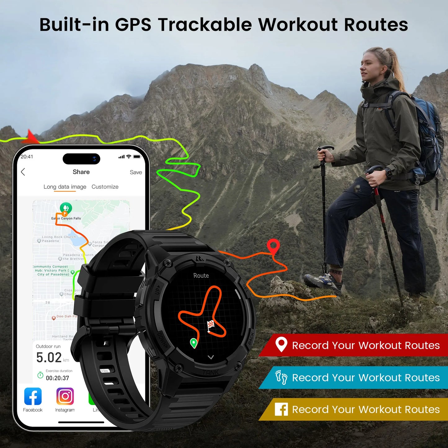 GPS Smart Watches Women Altimeter Barometer Bluetooth C