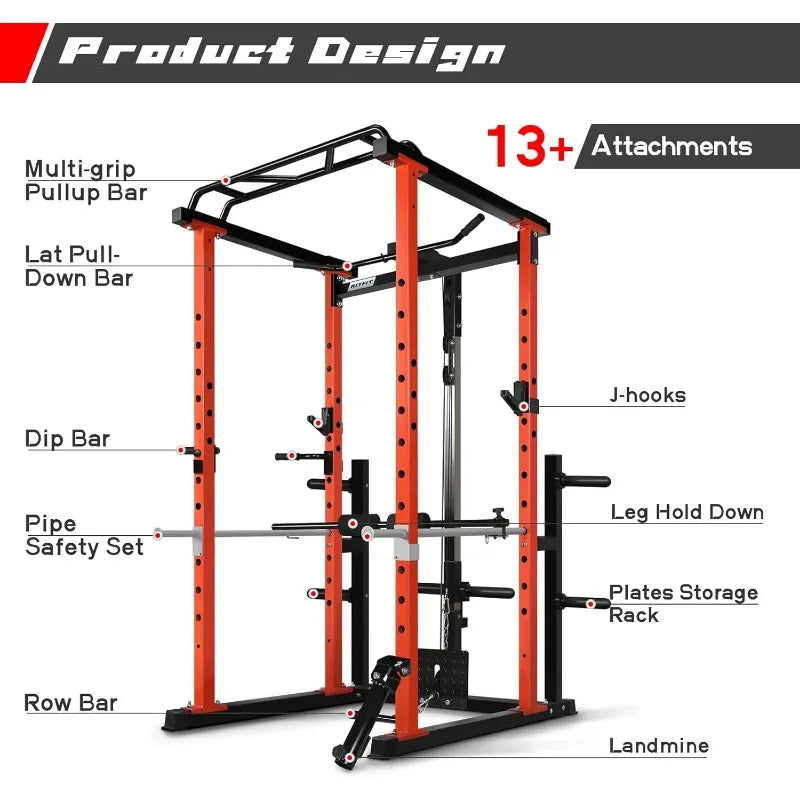 RitFit Power Cage with Optional LAT PullDown/Cable Crossover/Smith Machine System, 1000LB Squat Rack for Home & Garage Gym