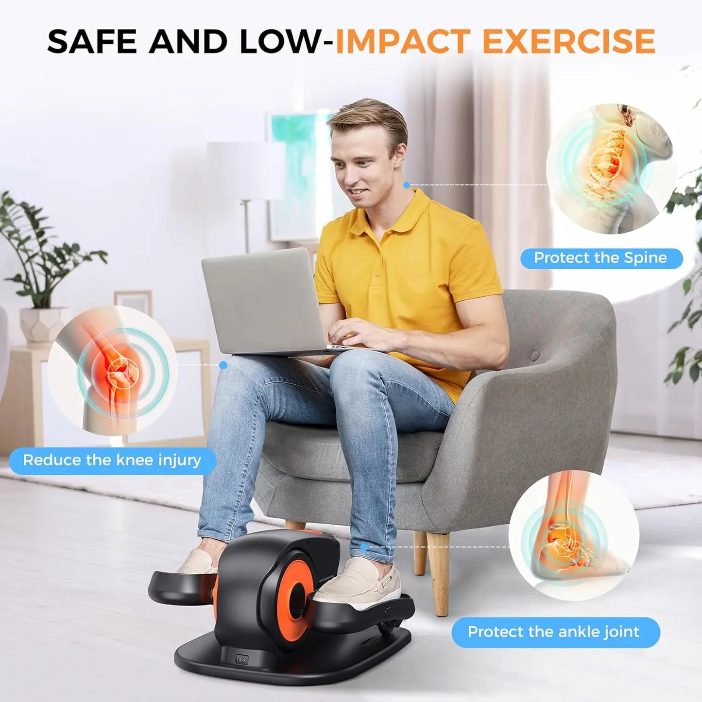Under Desk Elliptical Machine, Ellipse Leg Exerciser for Seniors, Quiet and Portable Pedal Exerciser While Sitting, Elliptical E