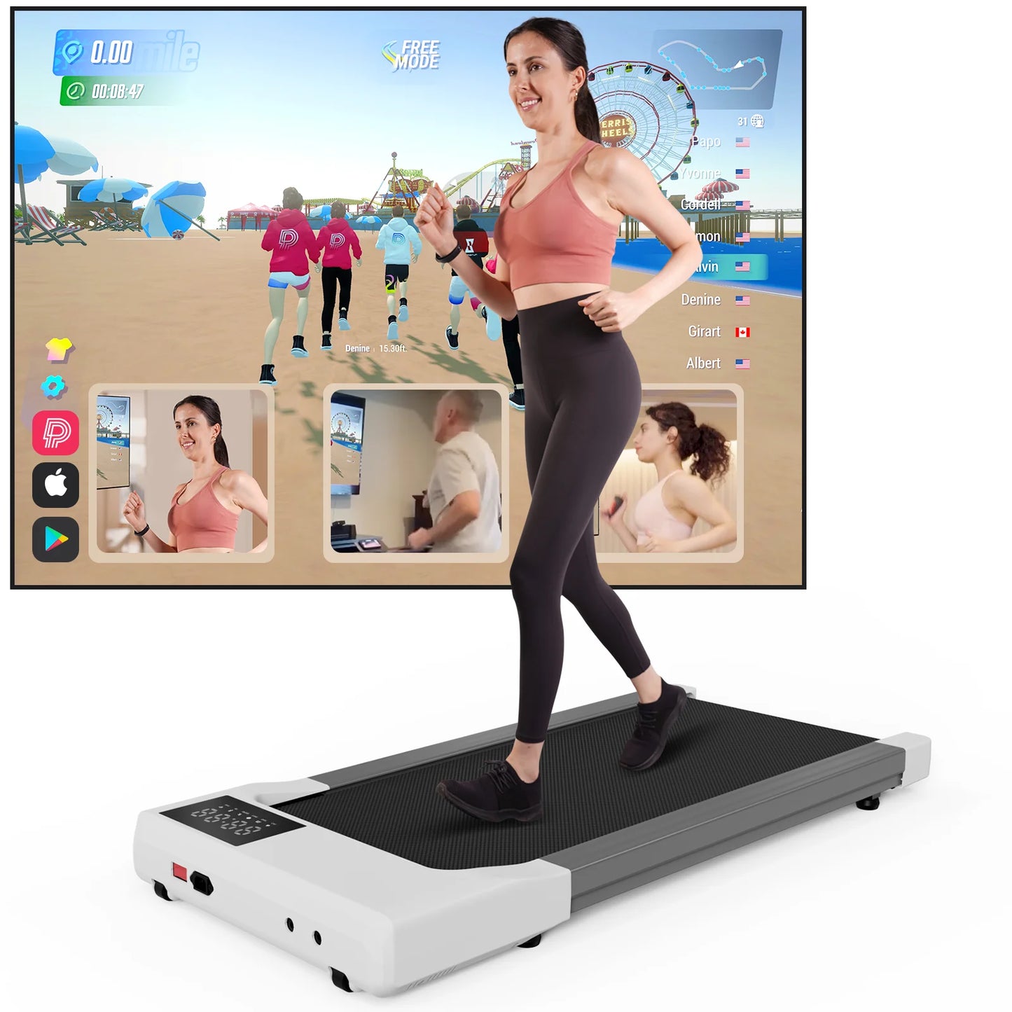 Under Desk Treadmill with 39.37'' Running Belt, 2.5HP Quiet Motor,APP/Remote Control,LCD Screen,Supports 350lbs for Home&Office