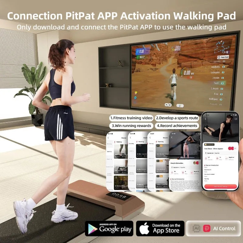 DeerRun Walking Pad, 2024 Upgrade Smart Under Desk Treadmill, 2.2HP Small Quiet Portable Treadmill,APP & Remote Control