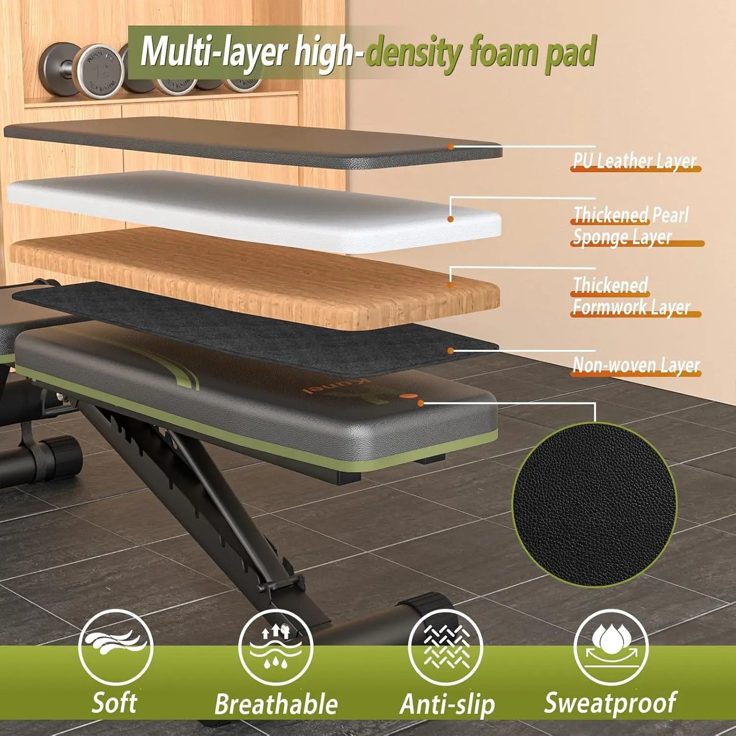 Adjustable Weight Bench for Home Gym, Foldable 700LBS Workout Bench with 9 Backrests, Multi-Purpose Bench Press for Incline Decl