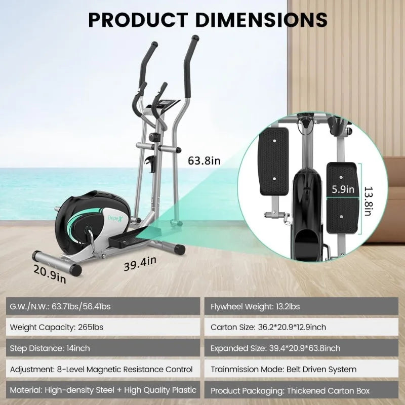 Dripex Elliptical Exercise Machine, Elliptical Machine for Home w/Hyper-Quiet Magnetic Driving System, 8-Level Resistance,