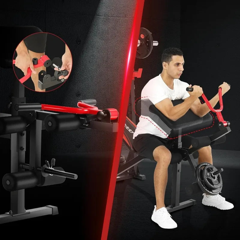 OPPSDECOR 900LBS Weight with Squat Rack Preacher Curl Weight Bench with Leg Extension Bench Press Set Workout Bench