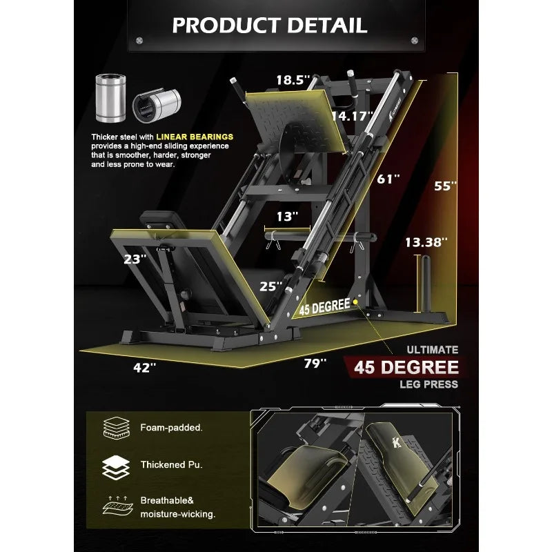 Leg Press Hack Squat Machine, Professional Adjustable Leg Press Machine with Linear Bearing for Home Gym,
