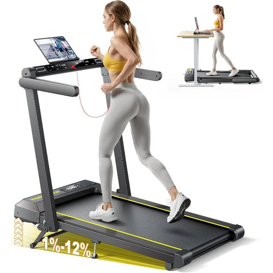 Walking Pad Treadmill with 12% Incline, 4 in 1 Folding Treadmill  with Handle Bar, 2.5HP Under Desk Treadmills Portable