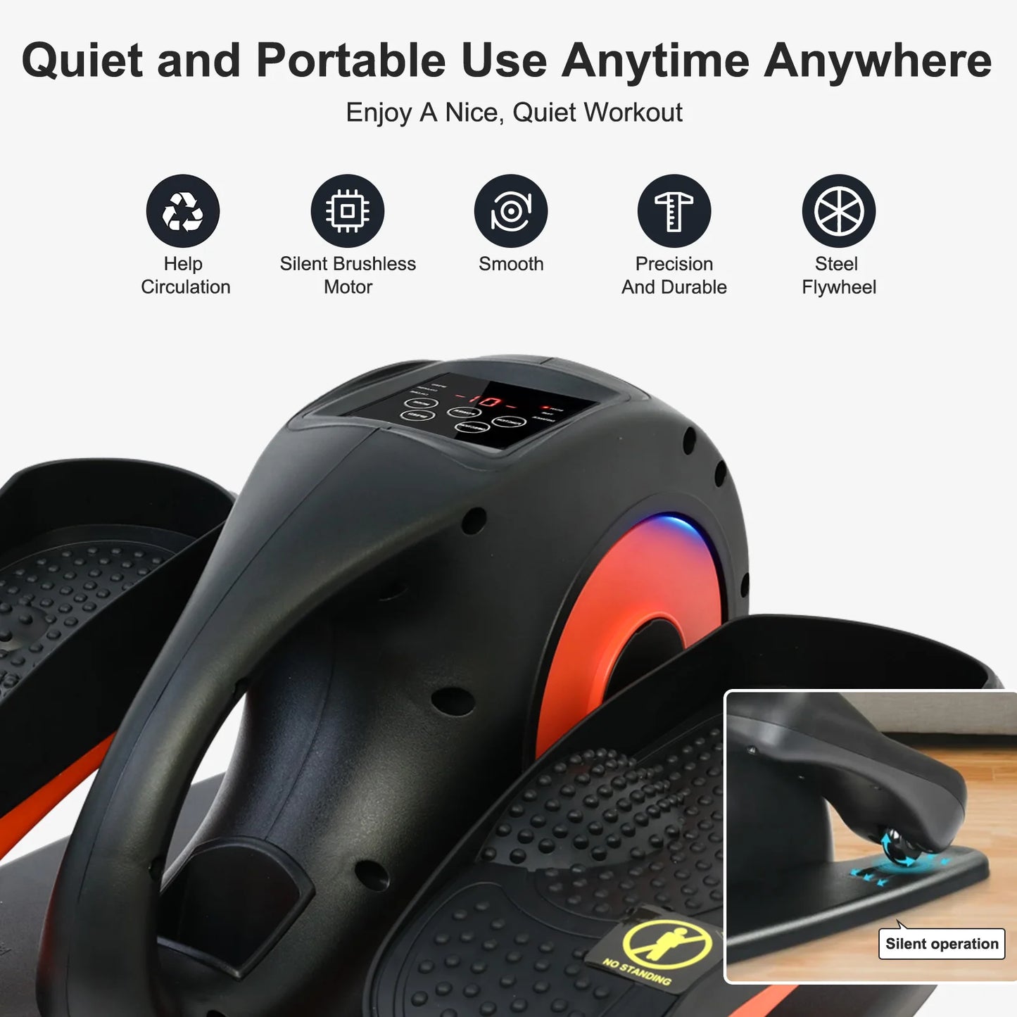 Under Desk Elliptical Pedal Trainer Exerciser Seated Elliptical Machines Bike Mini Adjustable Speeds Remote Portable for Home