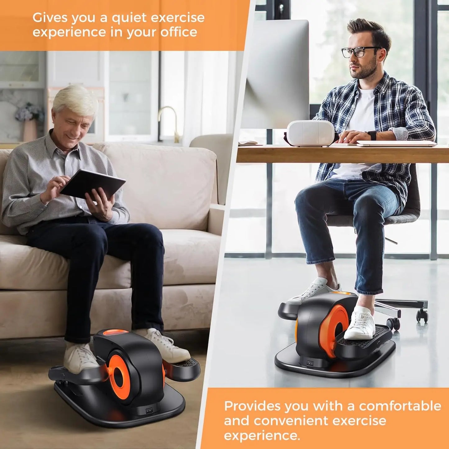 Under Desk Elliptical Machine, Ellipse Leg Exerciser for Seniors, Quiet and Portable Pedal Exerciser While Sitting, Elliptical E