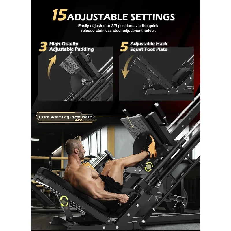 Leg Press Hack Squat Machine, Professional Adjustable Leg Press Machine with Linear Bearing for Home Gym,