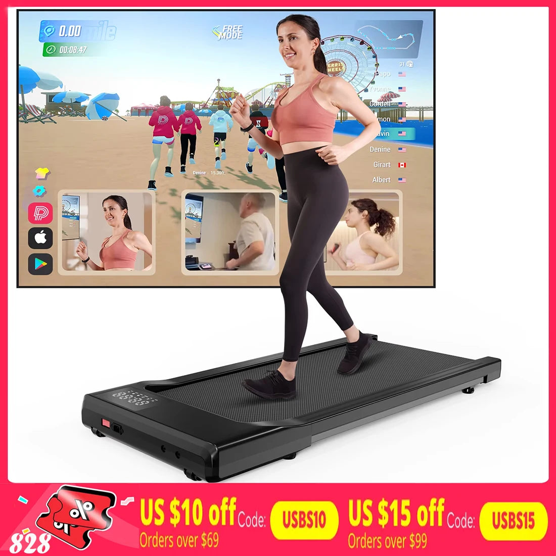 Under Desk Treadmill with 39.37'' Running Belt, 2.5HP Quiet Motor,APP/Remote Control,LCD Screen,Supports 350lbs for Home&Office