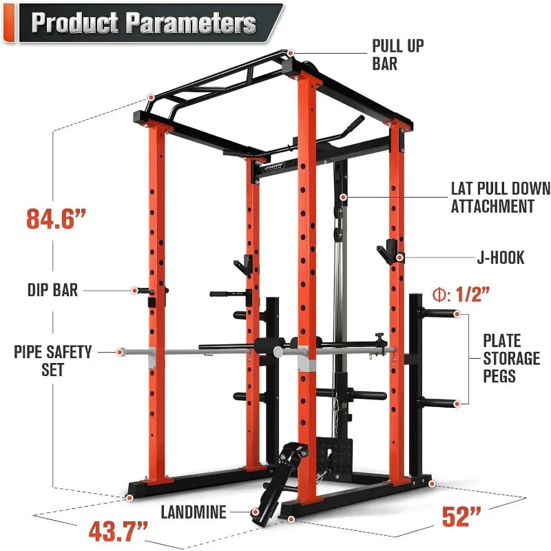 RitFit Power Cage with Optional LAT PullDown/Cable Crossover/Smith Machine System, 1000LB Squat Rack for Home & Garage Gym