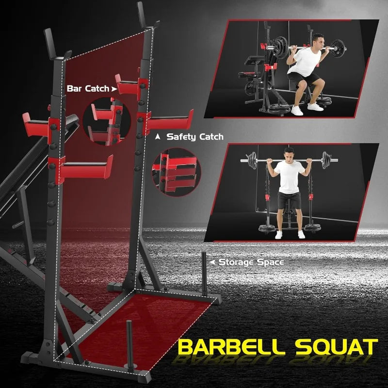 OPPSDECOR 900LBS Weight with Squat Rack Preacher Curl Weight Bench with Leg Extension Bench Press Set Workout Bench