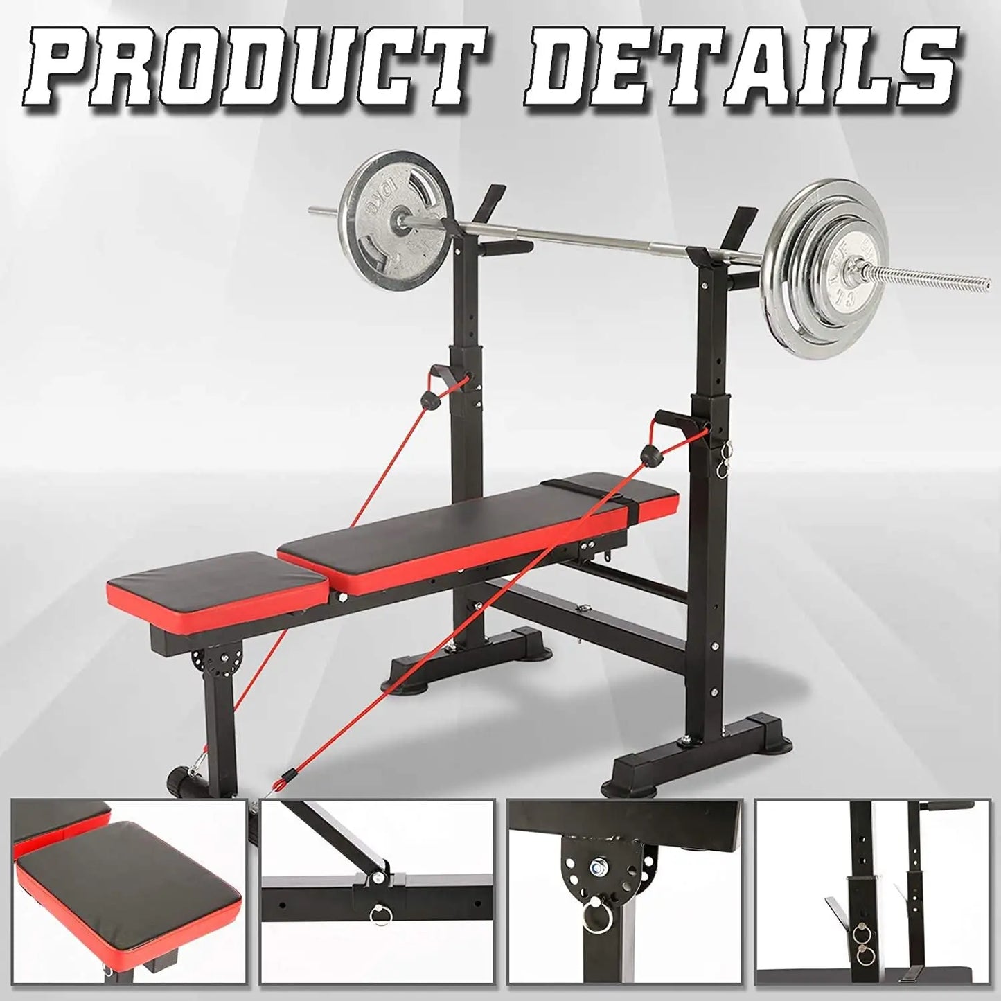 600lbs 6 in 1 Weight Bench Set with Squat Rack Adjustable Workout Bench with Leg Developer Preacher Curl Rack Fitness Strength T