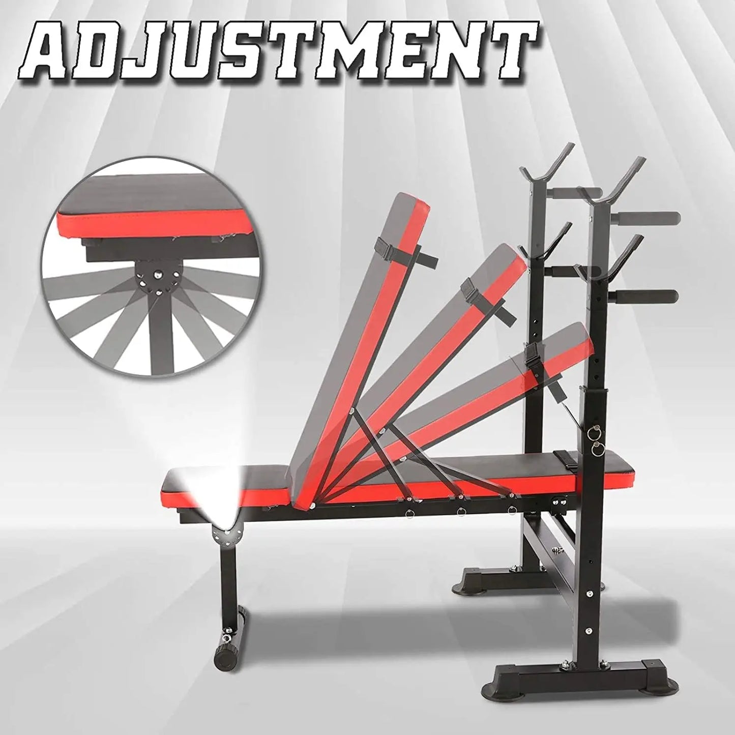 600lbs 6 in 1 Weight Bench Set with Squat Rack Adjustable Workout Bench with Leg Developer Preacher Curl Rack Fitness Strength T