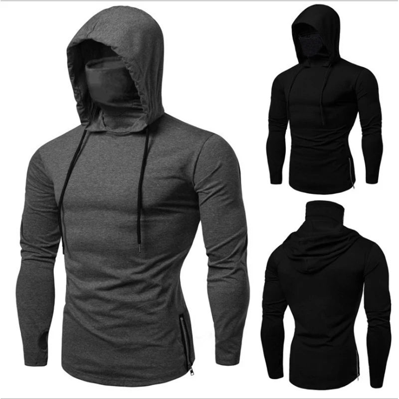 2022 Gym Men T Shirt Casual Long Sleeve Slim Tops Tees Elastic T-shirt Sports Fitness Thin Comfort Breathable Quick Dry Hooded