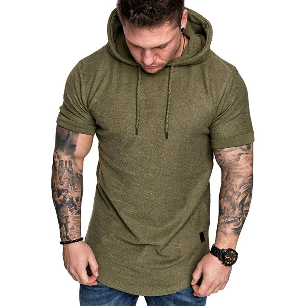 2022 Gym Men T Shirt Casual Long Sleeve Slim Tops Tees Elastic T-shirt Sports Fitness Thin Comfort Breathable Quick Dry Hooded