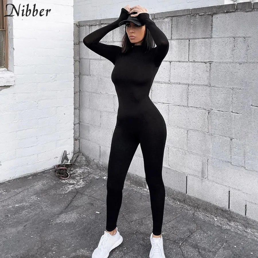 Womens solid color long-sleeve overalls streetwear