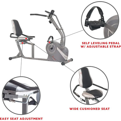 Magnetic Recumbent Bike w/Adjustable Wide Cushion Seat