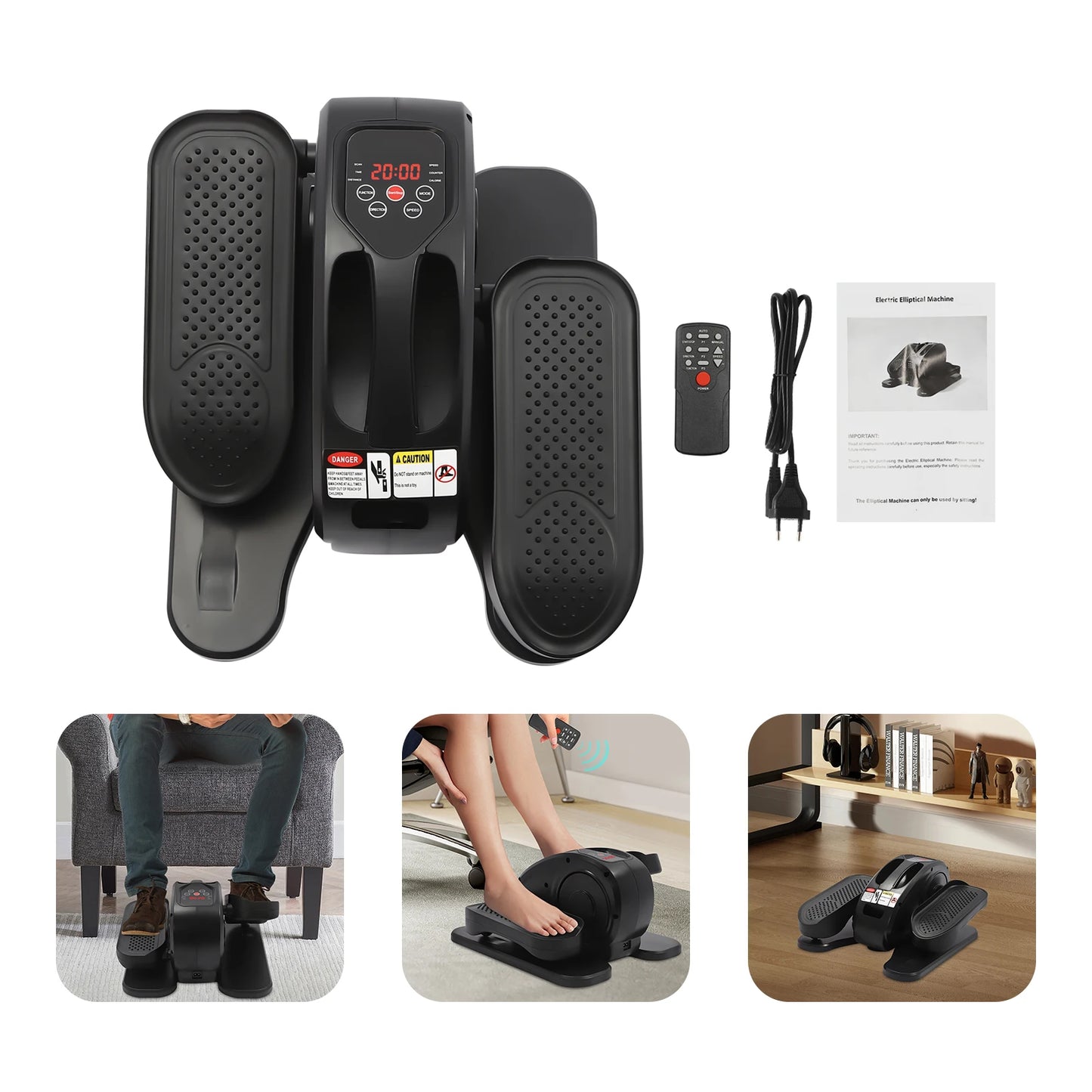 Under Desk Electric Elliptical Machine Remote Control Silver Black Leg Exerciser Portable Quiet