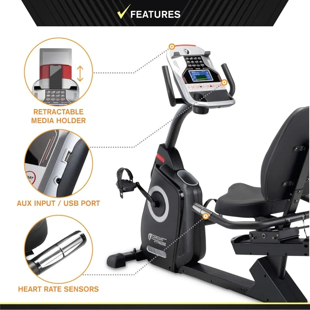 Recumbent Magnetic Exercise Bike with 15 Workout Programs, LCD and Heart Rate Monitor