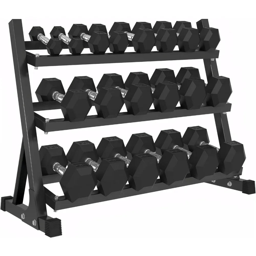 350-550LBS Rubber Hex Dumbbell Sets with Rack for Home Gym, Coated Hand Weights for Strength Training, Workouts