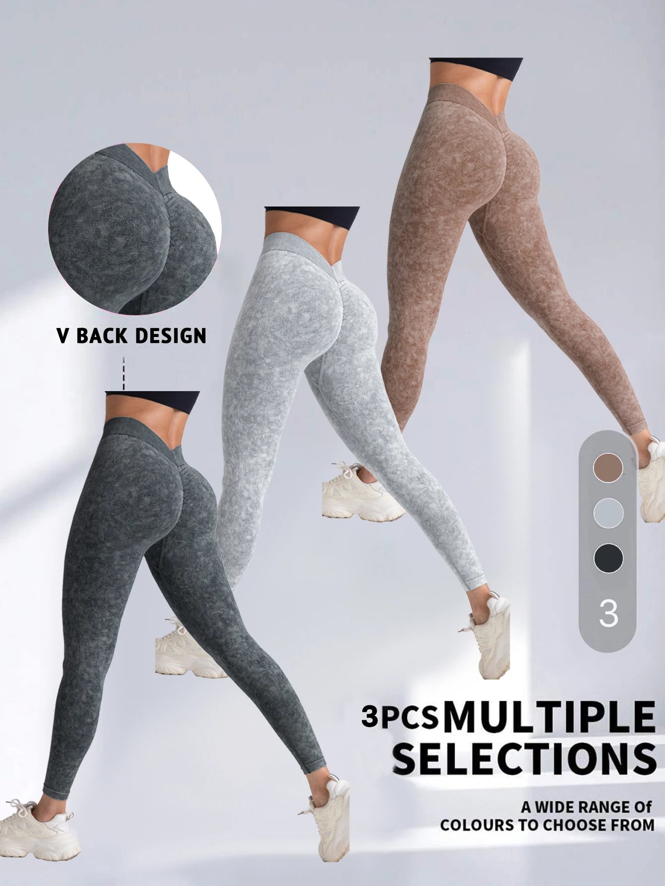 3 pack V back waist yoga pants / leggings,