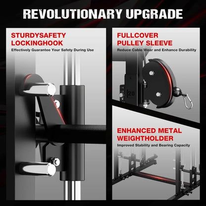M21 Smith Machine, Multi-Function Power Cage with Dual Pulley Cable Crossover System, 2000LBS All-in-One Squat Rack
