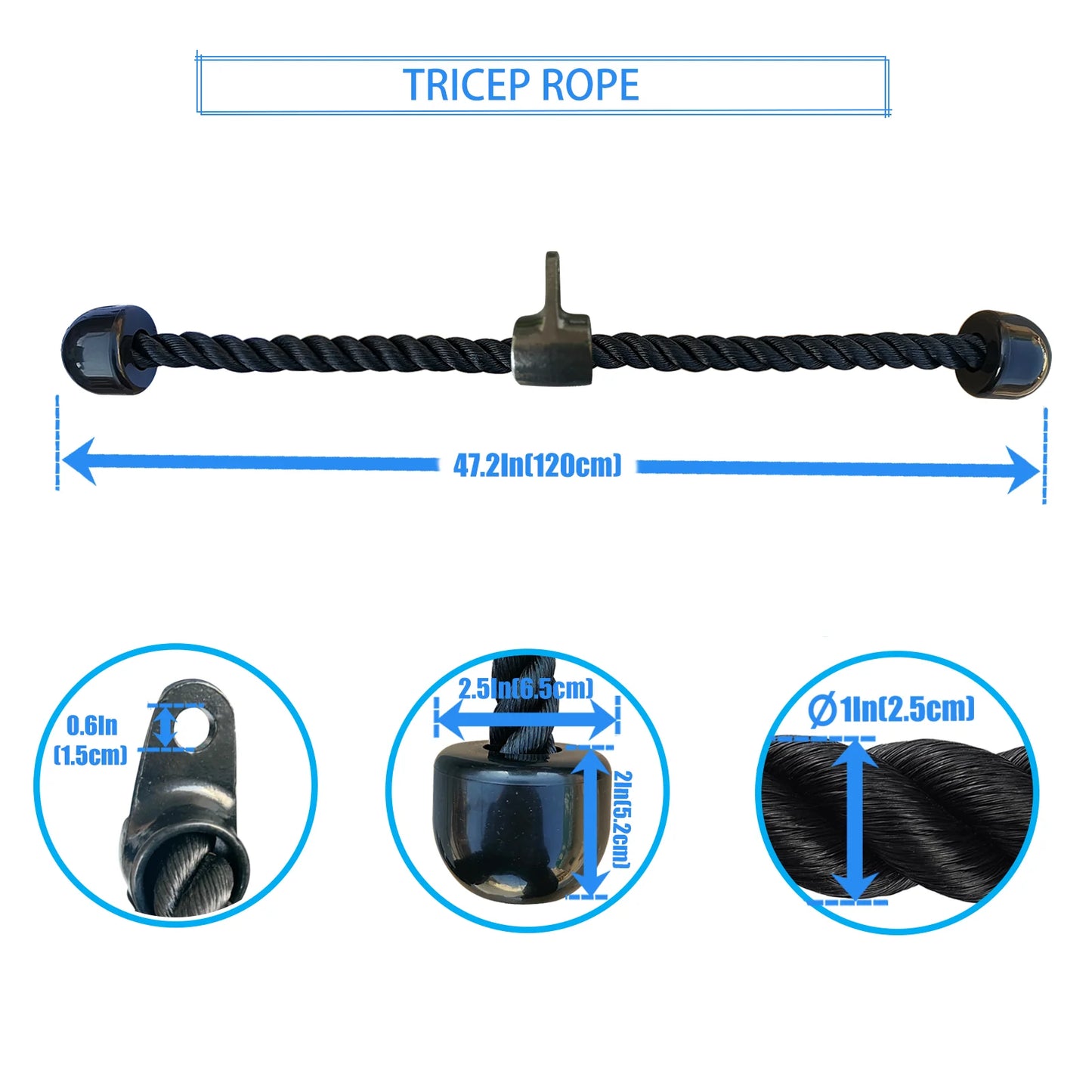 1pc Long Triceps Rope, Pull Down Machine Attachment