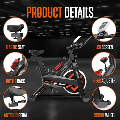 SQUATZ Stationary Cycling Bike Exerciser - Indoor Exercise Bicycle With Training Console, 4-Way Adjustable, 8 Resistance Levels
