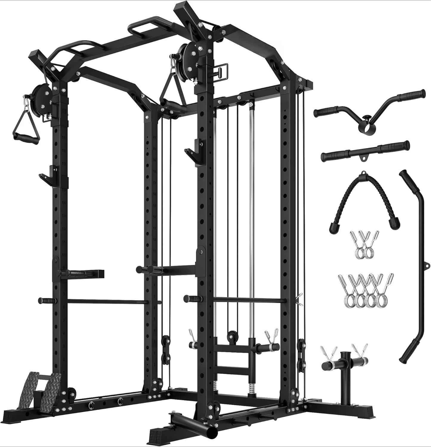 Multi-Function Power Rack, 2000 lbs Power Cage with Adjustable Cable Crossover System and More Training Attachment
