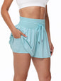 Women's 2-in-1 High Waist Running Shorts with Elastic Waist Drawstring, Comfortable Sports Pocket Shorts, Lightweight Golf Tenni