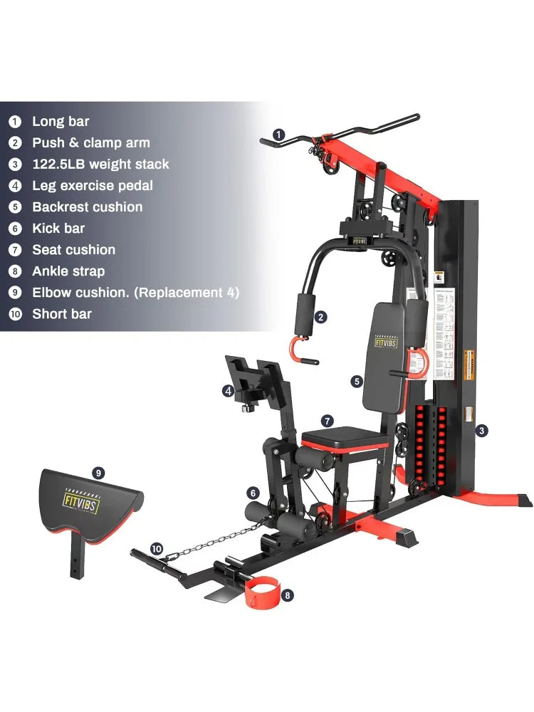 Home Gym, Multifunctional Workout Equipment with Leg Press, Exercise Equipment for Home with Pulley System