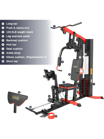 Home Gym, Multifunctional Workout Equipment with Leg Press, Exercise Equipment for Home with Pulley System