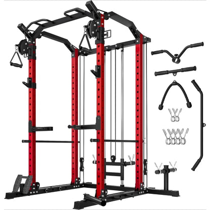 Multi-Function Power Rack, 2000 lbs Power Cage with Adjustable Cable Crossover System and More Training Attachment