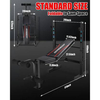 OPPSDECOR Standard Weight Bench Set with Squat Rack, Adjustable Bench Press Set with Leg Extension and Leg Curl
