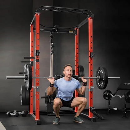 RitFit Power Cage with Optional LAT PullDown/Cable Crossover/Smith Machine System, 1000LB Squat Rack for Home & Garage Gym