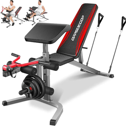 Professional Weight Bench with Leg Extension&Leg Curl&Preacher Curl,Heavy-Duty Adjustable Weight Bench Press Set Incline Decline