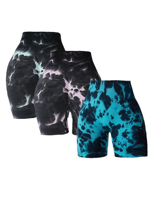 3 Pack Women's Tie-Dye Yoga Gym Shorts