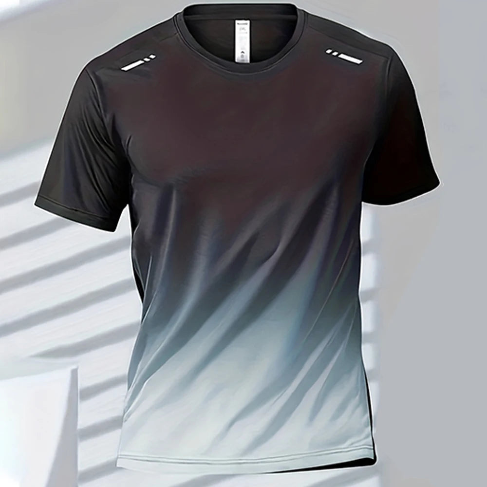 Men's T-Shirts Sports Fitness Sportswear Quick-Drying Gradient Short Sleeve Tops Outdoor Basketball Training Running Men Clothes