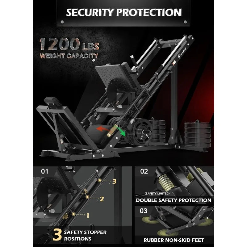 Leg Press Hack Squat Machine, Professional Adjustable Leg Press Machine with Linear Bearing for Home Gym,