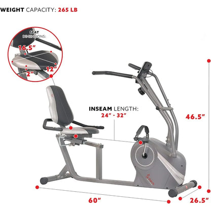 Magnetic Recumbent Bike w/Adjustable Wide Cushion Seat