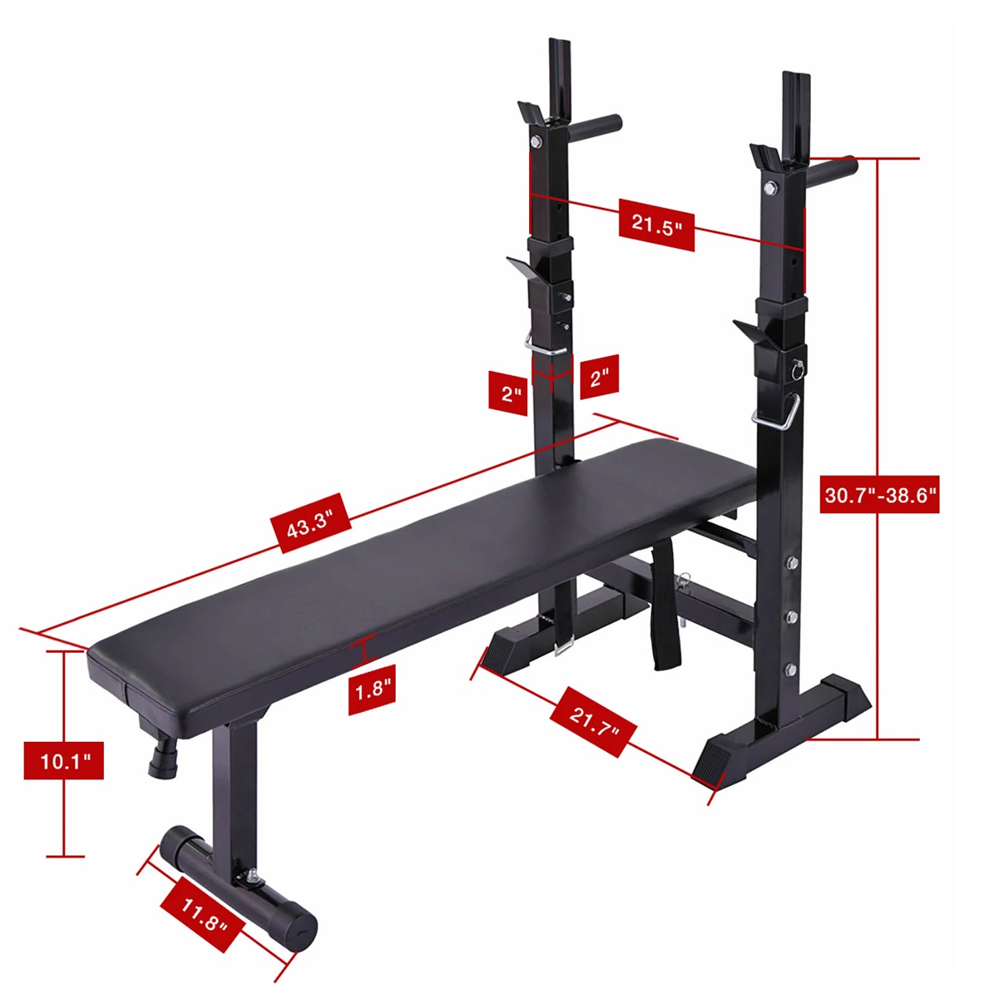 Adjustable Folding Multifunctional Workout Station Adjustable Workout Bench with Squat Rack - balck red