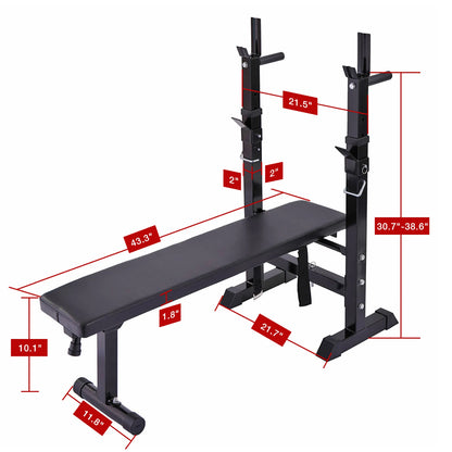 Adjustable Folding Multifunctional Workout Station Adjustable Workout Bench with Squat Rack - balck red